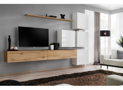 Unité murale Marron Salon Bois Mobilier Moderne Luxe Meuble Complet