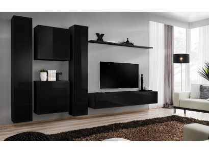 Unité murale noire avec support TV Mobilier de salon de luxe Ensemble complet de 6 pièces Moderne