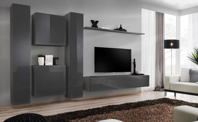 Unité murale de designer Gris Mobilier de salon de luxe Ensemble complet de meubles de côté