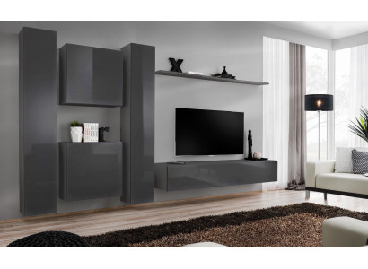 Unité murale de designer Gris Mobilier de salon de luxe Ensemble complet de meubles de côté