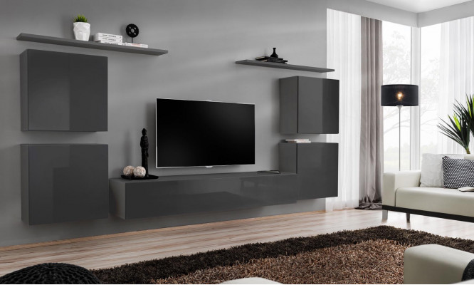Mur de mur gris Unité murale Salon Mobilier de luxe pour téléviseur Étagère murale Armoire Étagère Nouveau