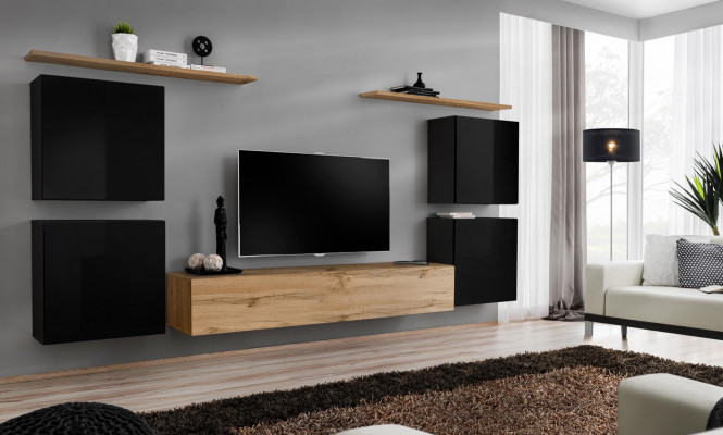 Unité murale Armoire Étagère murale Bois Salon Meubles Meuble TV Design Buffet