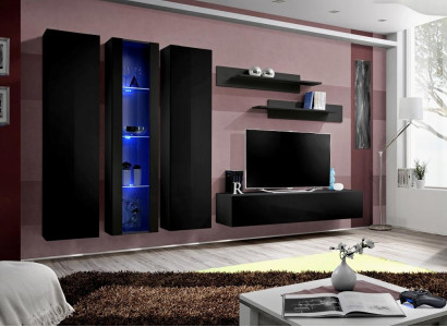 Meubles en bois Unité murale Armoire murale Meuble bas TV noir Ensemble de meubles bas pour téléviseur Vitrine suspendue