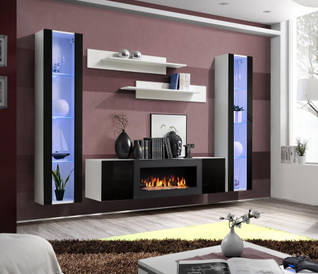Unité murale de luxe pour téléviseur Buffet en bois Salon de designer Vitrine suspendue Meuble