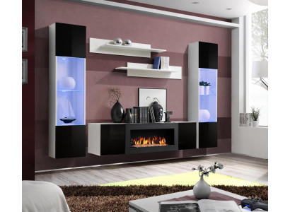 Salle de séjour Unité murale TV Meuble bas Étagère Design de luxe Ensemble 5 pièces Mobilier moderne neuf