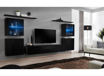 Unité murale noire Mobilier de salle de séjour Armoire murale de luxe Complète Designeur nouveau