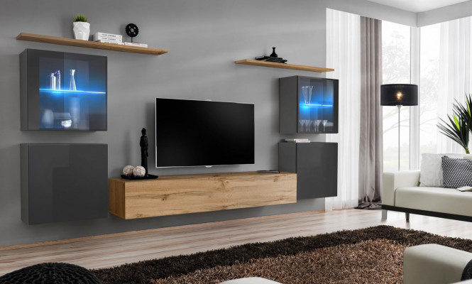 Designer Braun Wandelement Wandregale Kleiderschrank Wohnzimmer Holzmöbel Stil Modern