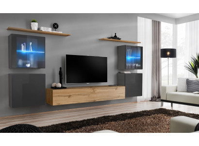 Designer Braun Wandelement Wandregale Kleiderschrank Wohnzimmer Holzmöbel Stil Modern