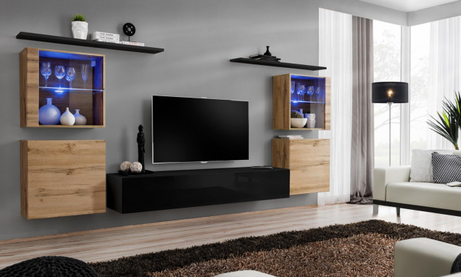 Groupe mural de luxe complet pour le salon, design moderne, meuble d'appoint.