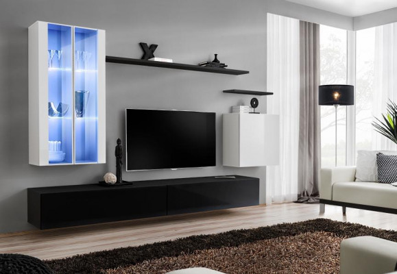 Salon Meuble bas pour téléviseur noir Designer Ensemble complet Étagère murale Moderne Mobilier neuf