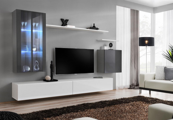 Étagères murales complètes Mobilier de salon 3x armoire murale, meuble TV de luxe, buffet bas
