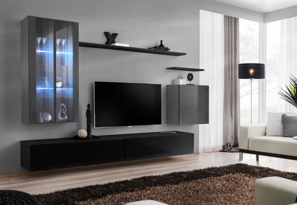 Ensemble de meuble TV composé de 7 pièces. Unité murale, buffet TV, vaisselier suspendu, armoire de conception nouvelle