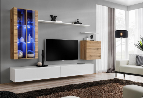 Nouvel ensemble mural TV blanc, buffet bas en bois, meuble mural, style luxueux et moderne.