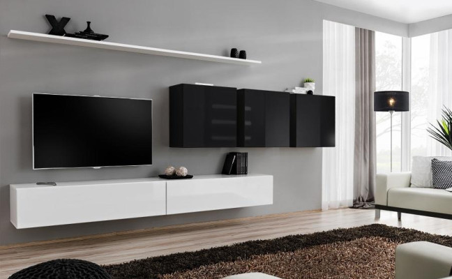 Unité murale blanche 2x Meuble TV Buffet Buffet de salon Armoire murale Designer