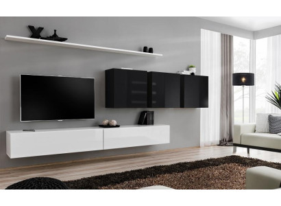 Unité murale blanche 2x Meuble TV Buffet Buffet de salon Armoire murale Designer