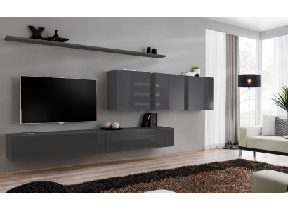 Unité murale grise moderne, meuble TV design, buffet bas, buffet en bois, armoire murale