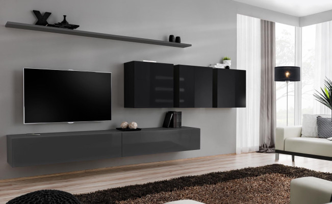 Unité murale gris complet 7 pièces meuble en bois design buffet armoire murale étagère murale