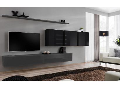 Unité murale gris complet 7 pièces meuble en bois design buffet armoire murale étagère murale