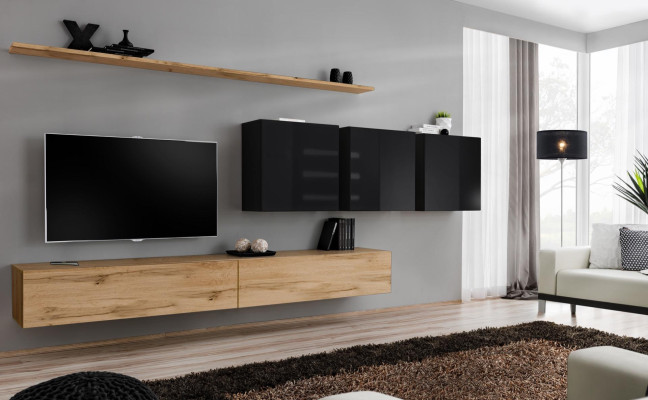 Unité murale design Buffet brun Meuble télé Meuble bas Armoire murale Mobilier de salon Complet
