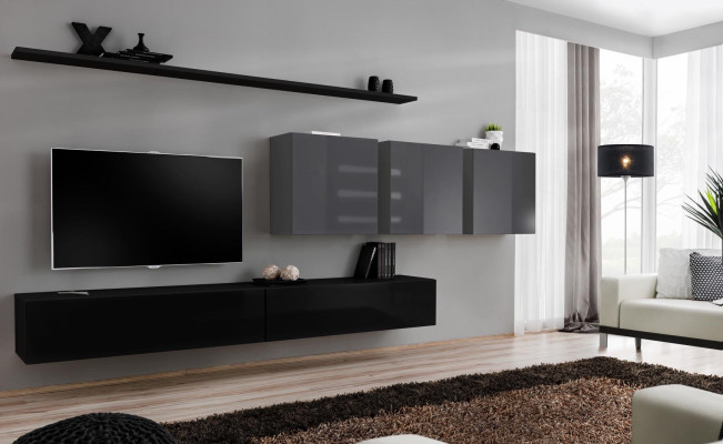 Unité murale design meuble TV bas 3x meuble TV mural Meuble bas de téléviseur Ensemble de meubles 7 pièces