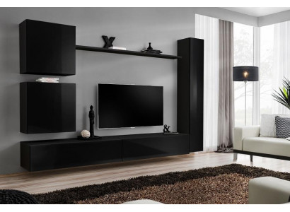 Ensemble mural de luxe noir Ensemble de meuble mural design 6 pièces Mobilier en bois Mobilier de salon