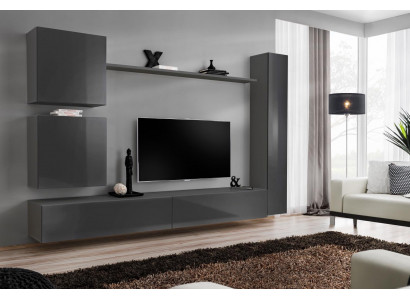 Unité murale Meuble design Armoire murale Gris Mobilier de luxe Mobilier en bois Moderne