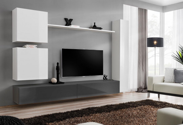 Unité murale style armoire murale moderne. Designer de meubles blanc étagère TV buffet.
