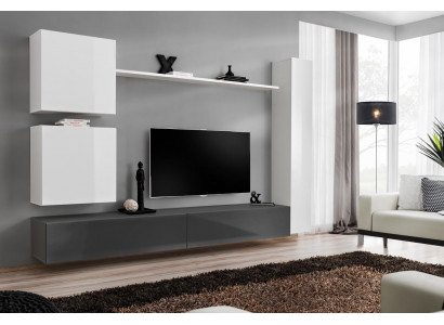 Unité murale style armoire murale moderne. Designer de meubles blanc étagère TV buffet.
