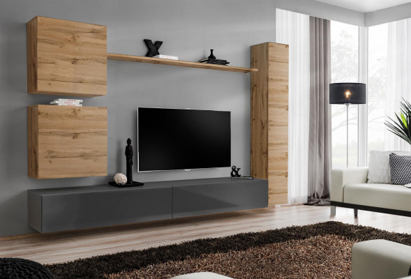 Concepteur d'ameublement Brown 3x Armoire murale Ensemble de meubles en bois de luxe Meuble bas de télévision