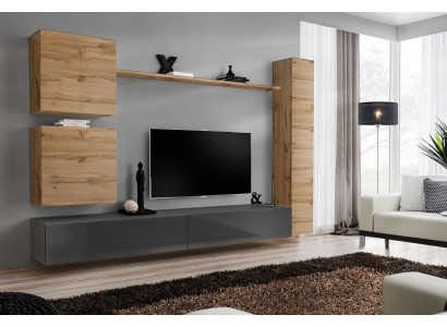 Concepteur d'ameublement Brown 3x Armoire murale Ensemble de meubles en bois de luxe Meuble bas de télévision