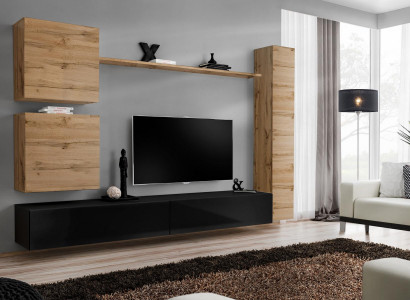 Armoire murale brune, meuble en bois, étagère murale design, buffet bas TV, ensemble de meubles bas.
