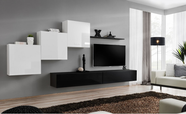 Unité murale Noir Lowboard télé complet Étagère murale Design de armoire murale de luxe