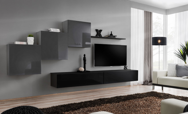 Meuble TV noir moderne Unité murale Meuble Salon Armoires Mobilier neuf