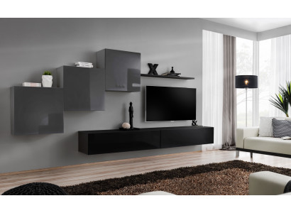 Meuble TV noir moderne Unité murale Meuble Salon Armoires Mobilier neuf
