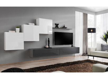 Unité murale design, meuble TV gris, buffet moderne, étagère murale, nouveau meuble TV