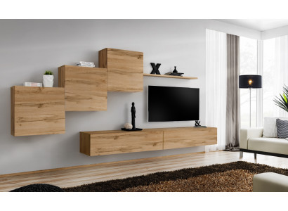 Unité murale de concepteur Stand TV brun Buffet latéral moderne Étagère murale Armoire murale 6 pièces