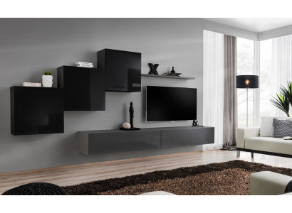 Ensemble de salon Étagère murale Meuble TV bas Gris Unité murale Armoire de luxe Design 6 pièces nouvelle
