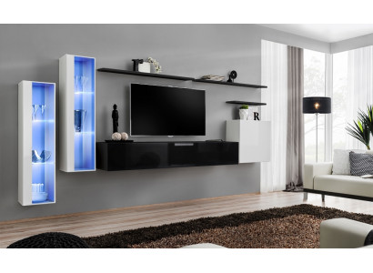 Salle de séjour Ensemble noir armoire murale Vitrine Unités murales de luxe Meuble TV bas Design nouveau