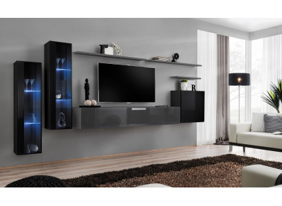 Salle de séjour Bois Complet Gris Meuble TV Design 3x Armoire Murale Unité Murale de Luxe