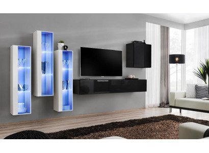 Meuble télé mural noir ensemble unité murale 5 pièces meuble en bois designer neuf