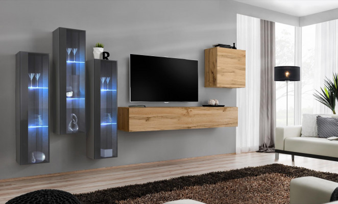 Salle de séjour Unité murale Bois Suite de luxe Ameublement neuf Style Moderne Luxe Brun