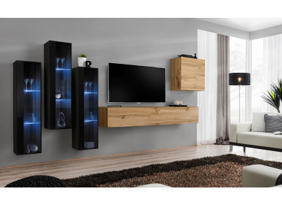 Unité murale moderne Stand de télévision Marron Armoire murale Meubles en bois Designer Brillant