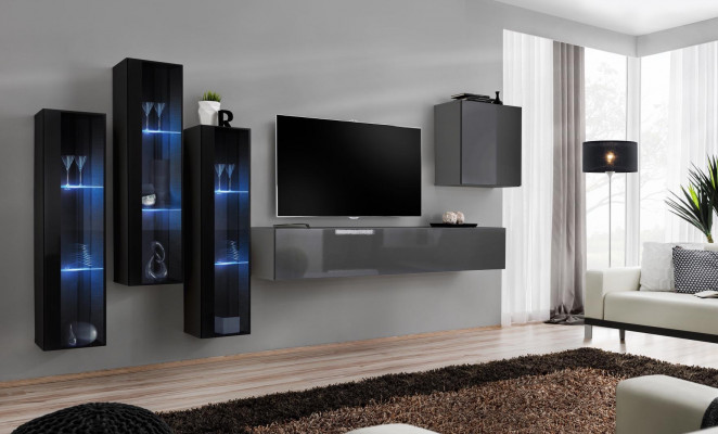 Designer unité murale gris Stand de télévision Complet Buffet brillant Armoire murale