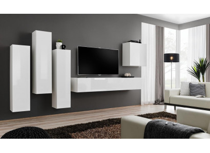 Salon de luxe Ensemble mural blanc Unité murale en bois Meuble TV bas