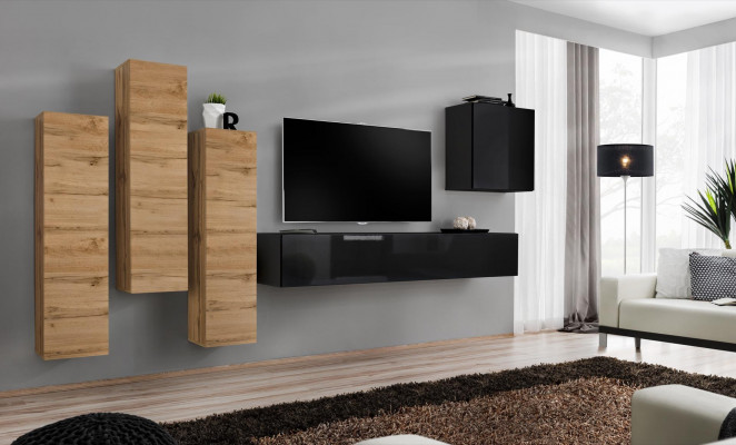 Unité murale armoire murale meuble TV Mobilier Salon Mobilier Support TV Moderne Noir