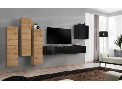 Unité murale armoire murale meuble TV Mobilier Salon Mobilier Support TV Moderne Noir