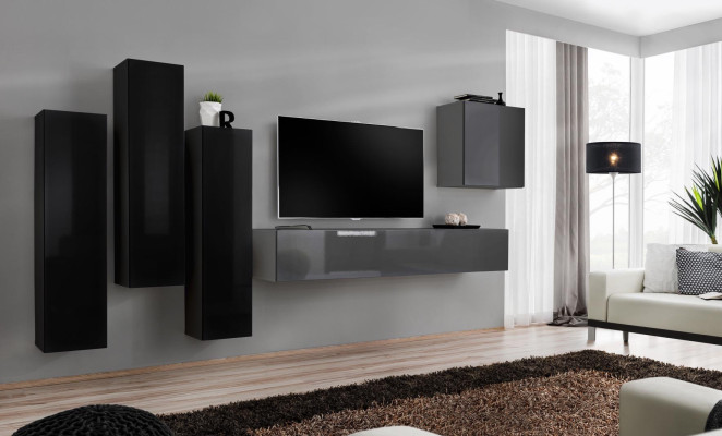 Support de télévision gris Buffet de luxe Ensemble mural Salon Meubles Modernes Complet