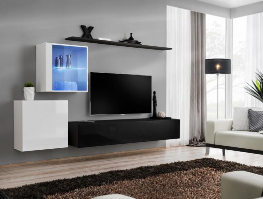 Unité murale 260cm Meuble TV Buffet Meuble TV Luxe Salon Mobilier Bois Noir