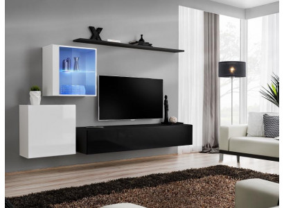Unité murale 260cm Meuble TV Buffet Meuble TV Luxe Salon Mobilier Bois Noir