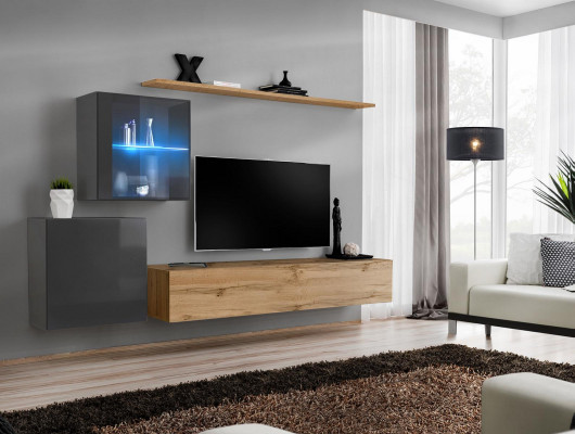 Meuble TV Luxe Designer Étagère Murale Salon Bois Mobilier Moderne